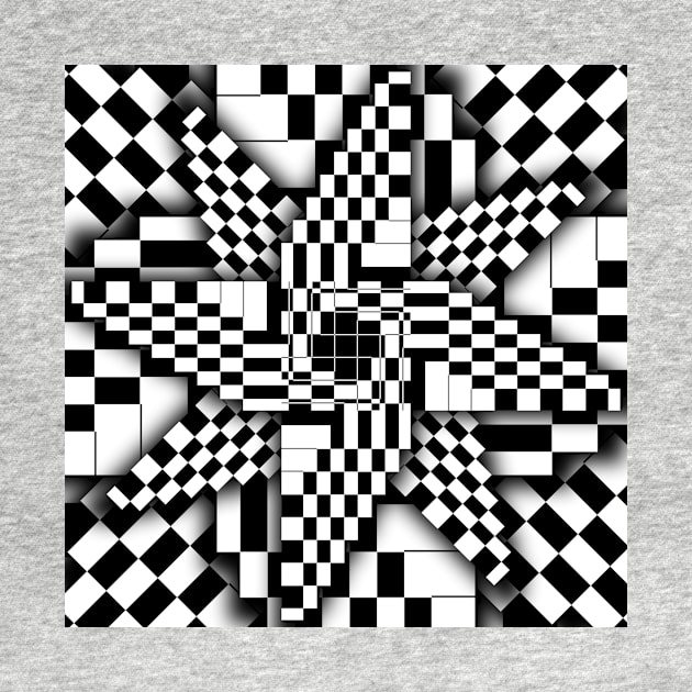 Black and White Checkered Pinwheel Optical Illusion by SeaChangeDesign